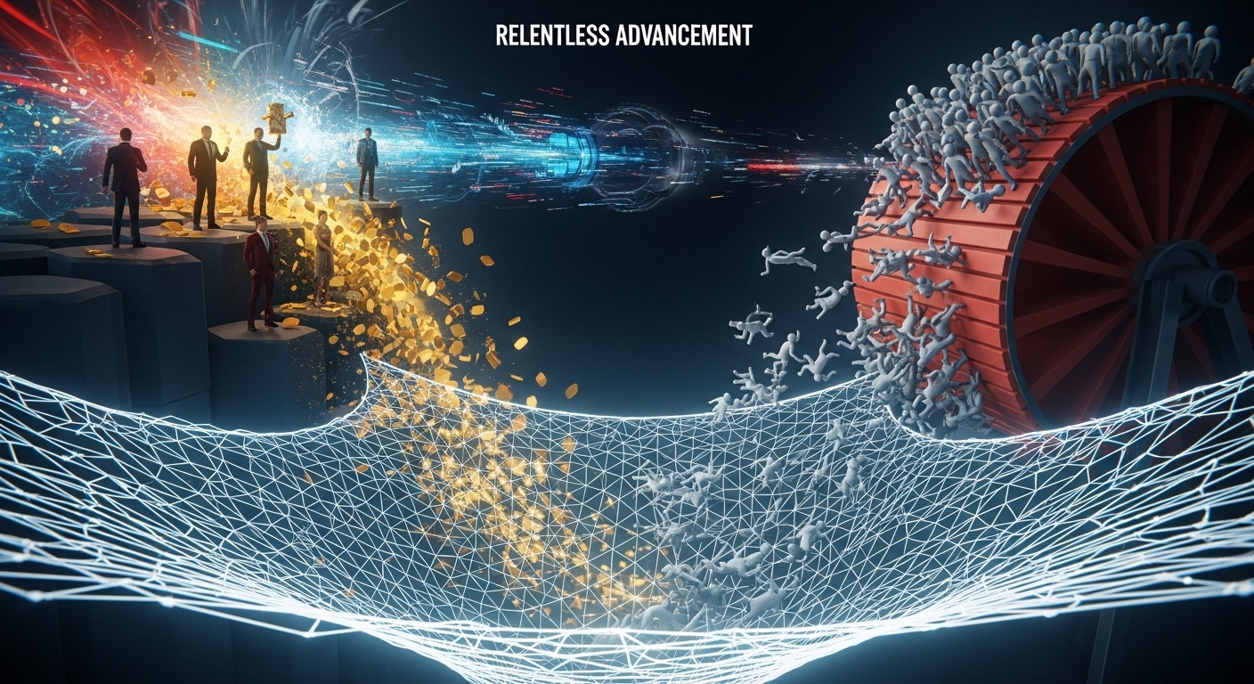 Visual depicting human vulnerability amidst societal changes.