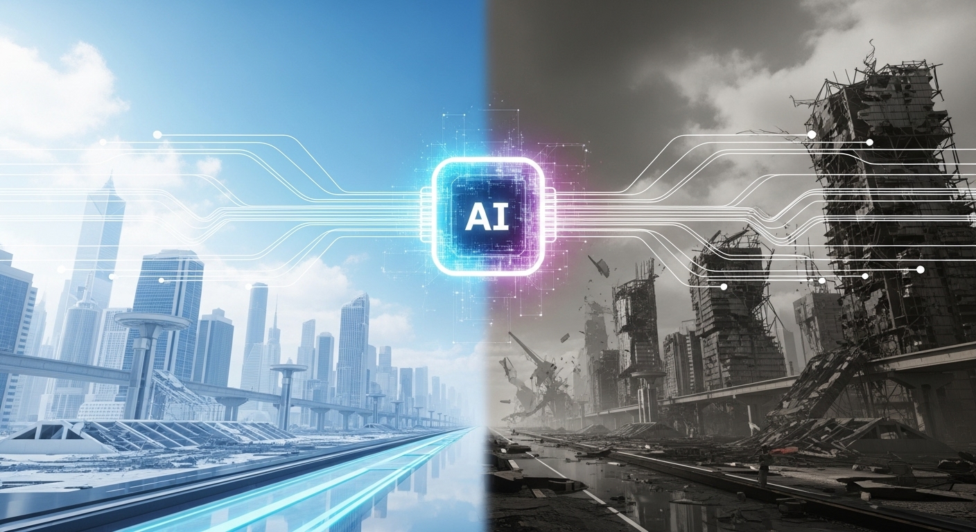 Abstract representation of global shifts and technological disruption impacting the world.